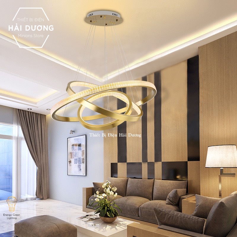 Đèn Thả Trần 3 Vòng Pha Lê Thân Vàng TBD835 - 3 Chế Độ Ánh Sáng - Tăng giảm Ánh Sáng - Có Điều Khiển Từ Xa - Energy Green Lighting - Có Video