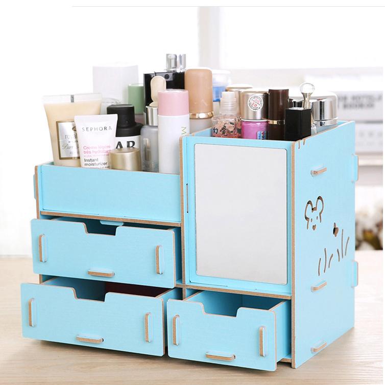 Kệ gỗ đựng đồ để mỹ phẩm đồ trang điểm 3 ngăn có gương - Chọn màu