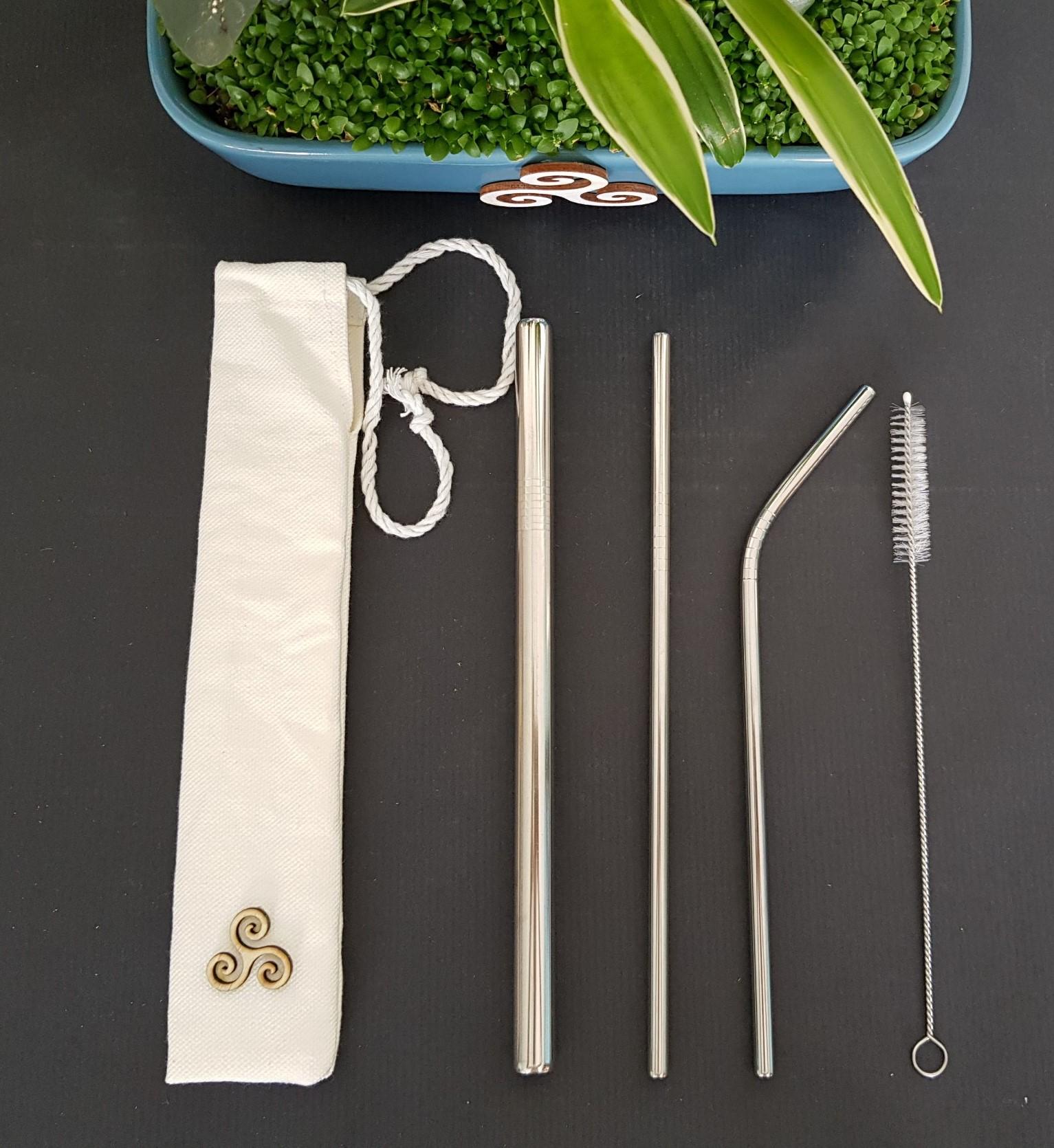 [HCM]Bộ 5 món:2 Ống hút inox 304 1 ống hút trà sữa và 1 cọ rửa nilon  và túi canvas