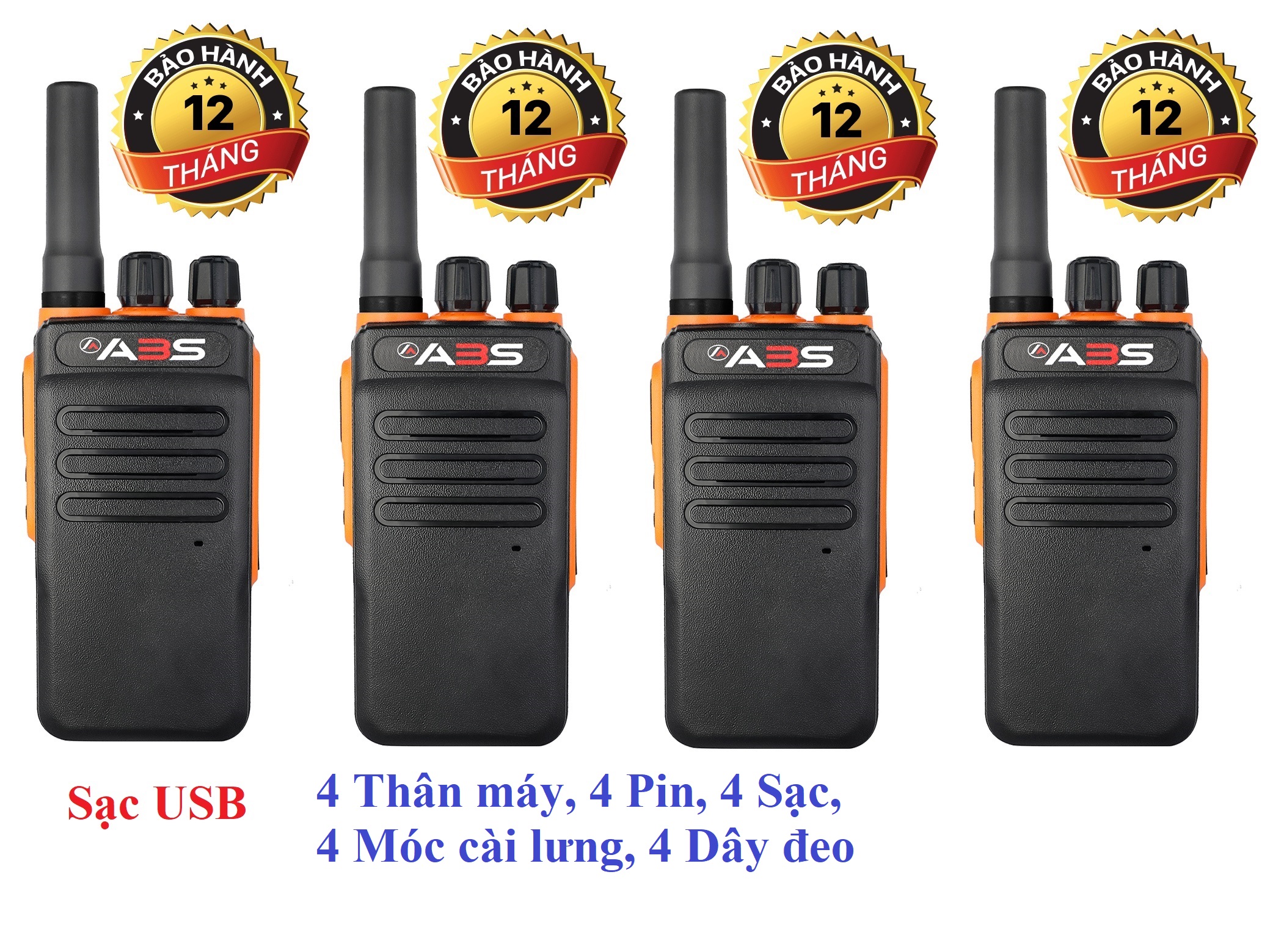 Bộ 4 Bộ đàm Chính Hãng ABS GP900S(Loa chống bụi, Dung lượng pin cực lớn >12 tiếng, cự ly liên lạc xa, siêu bền)