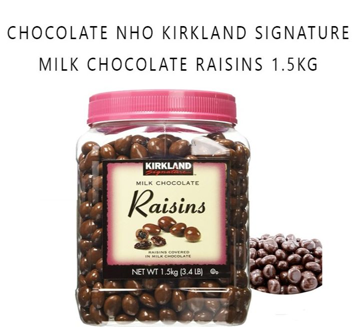 Socola sữa nhân nho khô Kirkland Milk Chocolate Raisins của Mỹ gói lẻ 200gr và hộp 1500gr