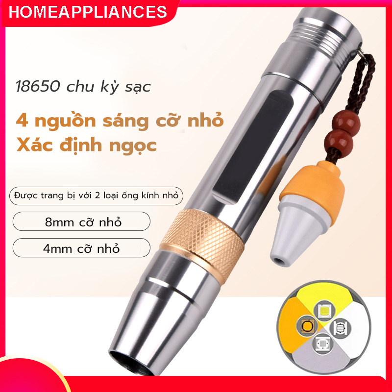 Đèn soi đá quy 3 màu đèn soi cua soi tiền giả BK Trắng Vàng Tím kèm sạc pin tặng đá ruby thô