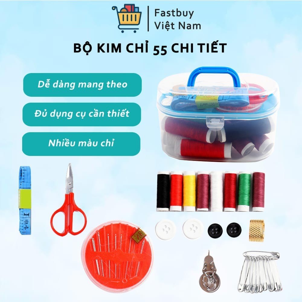 Hộp kim chỉ đa năng 55 món - Hỗ trợ tối đa cho bạn trong công việc may vá, sửa lại các loại quần áo bị hư hỏng…