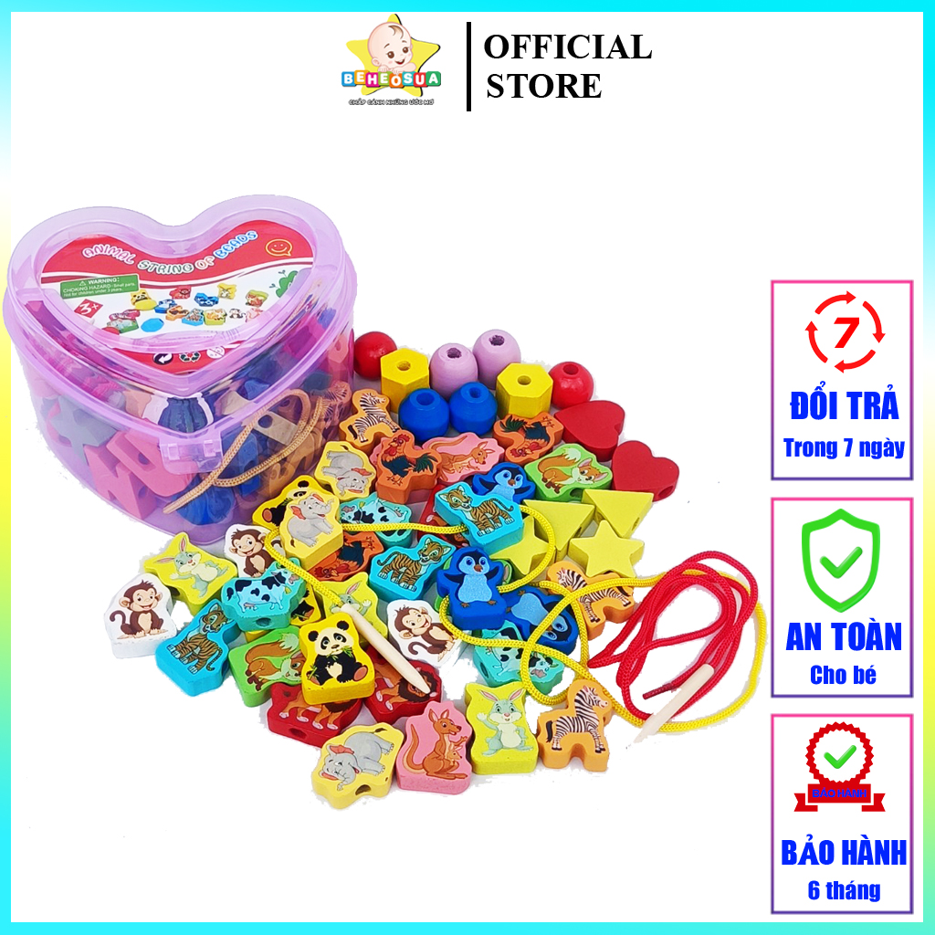 Sâu hạt gỗ hộp hình trái tim - Đồ chơi gỗ luyện vân động tinh cho bé