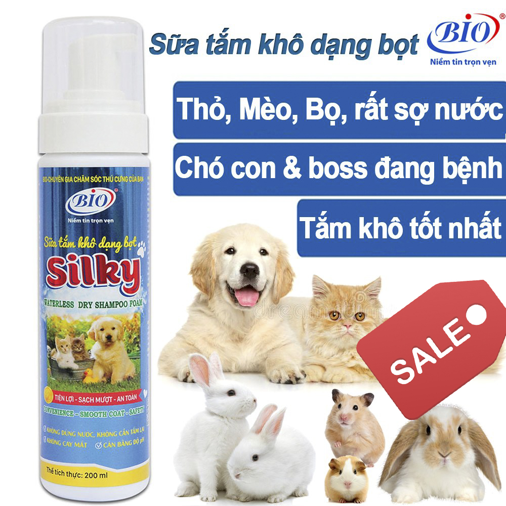[SALE]Sữa tắm khô dạng bọt Bio-Silky cho chó mèo, Làm sạch, lông óng mượt và thơm lâu 200ml-79300