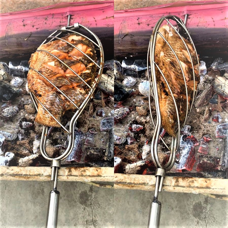 Vỉ nướng cá inox chống gỉ, kẹp nướng cá chép. cá chuối, dụng cụ đồ nướng tiện dụng