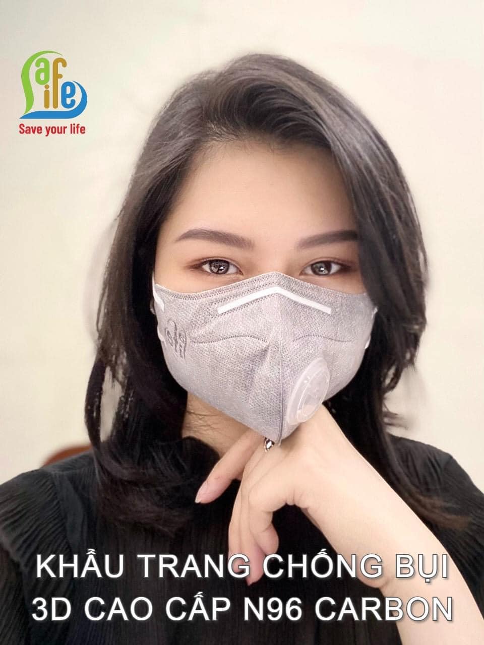 Khẩu trang 3d chống bụi mịn n96+ carbon đại lý safelife hà nội