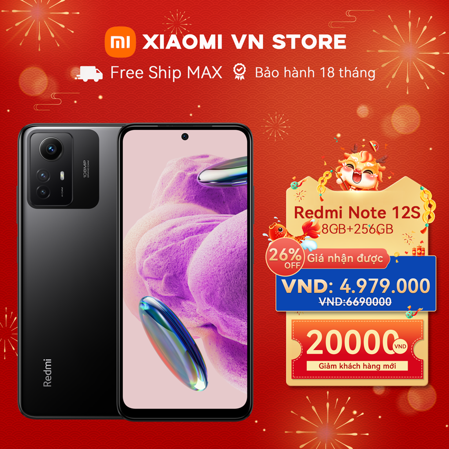 Điện thoại xiaomi redmi note 12s 8gb+256gb| mediatek helio g96| 5000mah| sạc nhanh 33w