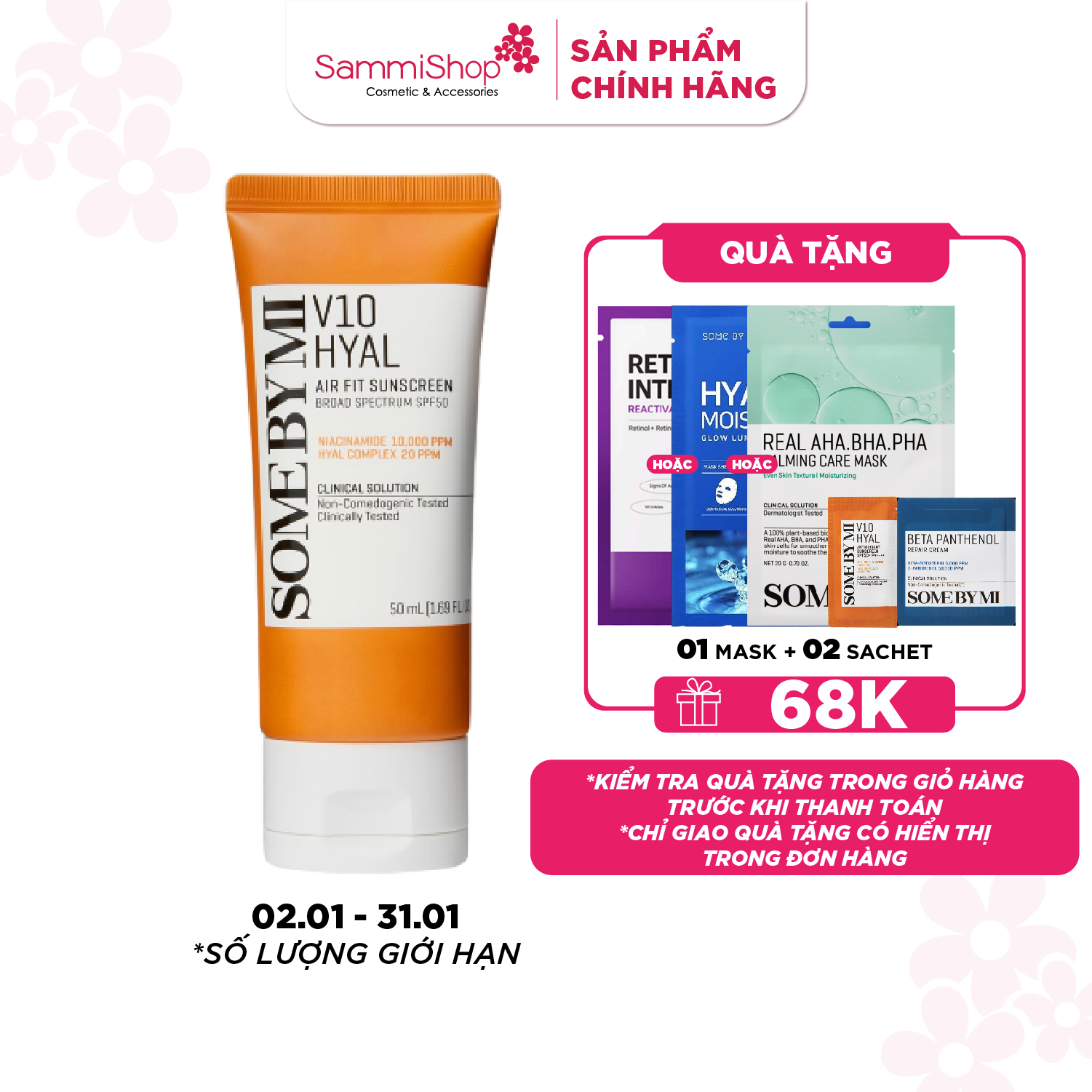  Some By Mi Kem chống nắng V10 Hyal Air Fit Suncreen Broad Spectrum SPF50 50ml 