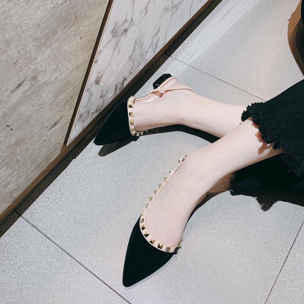 Dép sục nữ đế 2 phân cao cấp mũi nhọn phối viền đinh sang chảnh