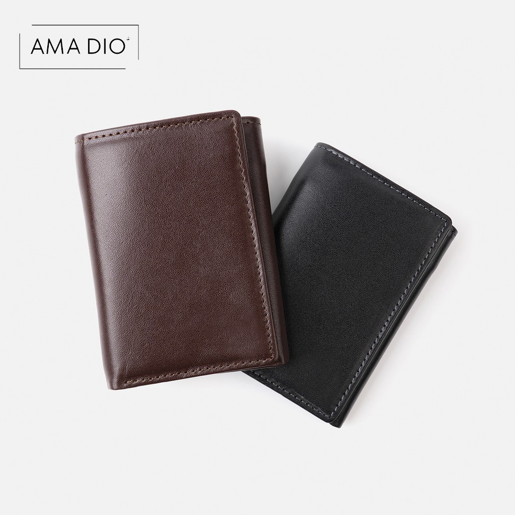 Ví gập 3 unisex da bò thật amadio - 100% da bò thật, bh 2 năm có hộp làm quà tặng