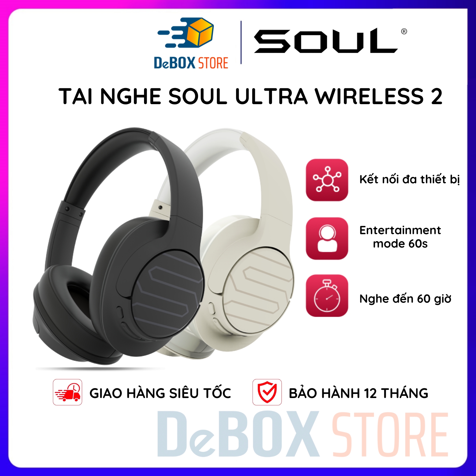 Tai Nghe Bluetooth Headphone Soul Ultra Wireless 2, Bluetooth 5.2