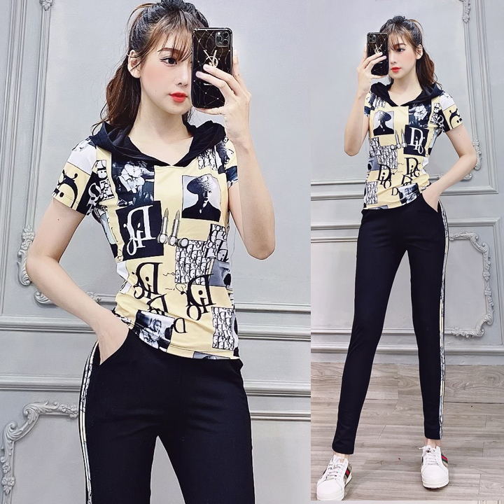 [HCM]Bộ đồ thể thao có mũ họa tiết TT422  ảnh chụp thật 100% phong cách hiện đại trẻ trung thun nhập co giãn thoáng mát giặt không xù hình in độc đáo mới lạ