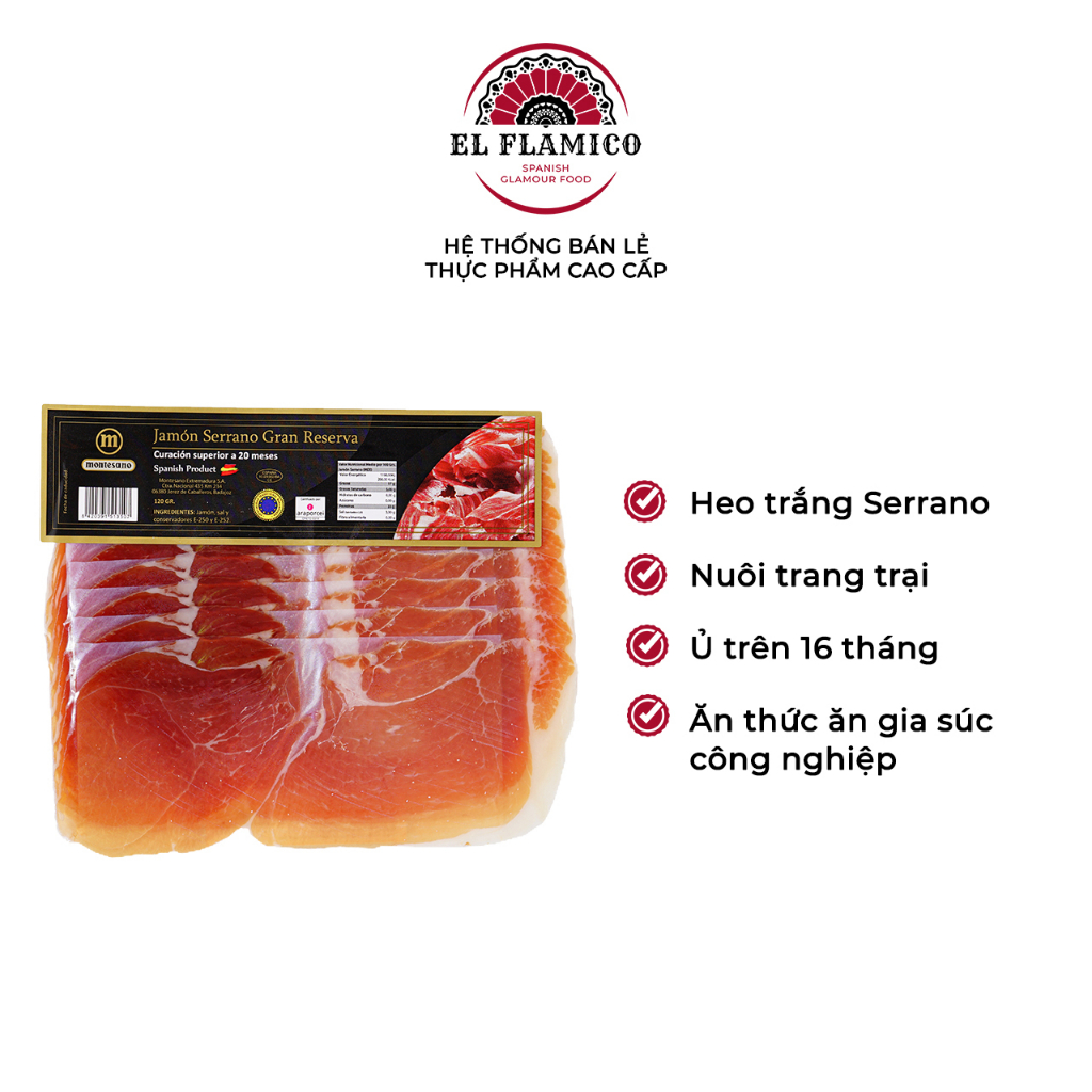 Thịt đùi sau Serrano muối cắt lát 120g