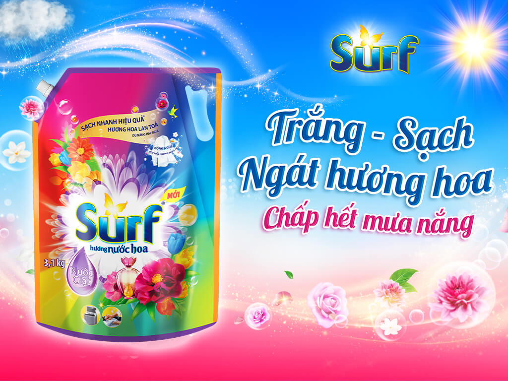 NƯỚC GIẶT  SURF HƯƠNG NƯỚC HOA SAY ĐẮM TÚI 3.1KG
