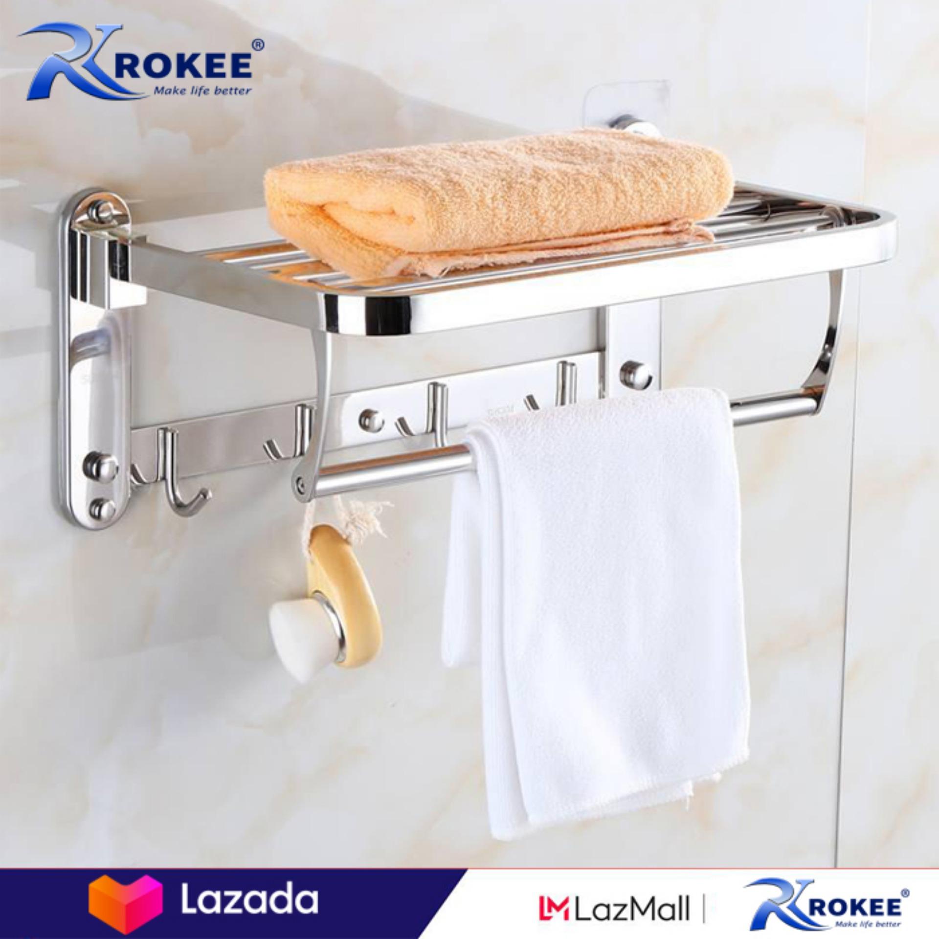 Kệ treo khăn tắm, quần áo 2 tầng Inox SUS 304 Rokee - SU01 (Trắng bạc)