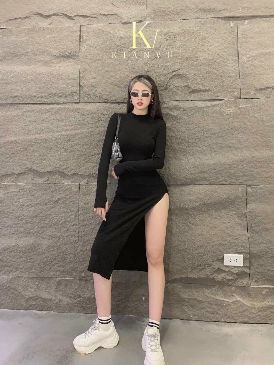 ĐẦM CỔ LỌ TAY DÀI XẺ ĐÙI