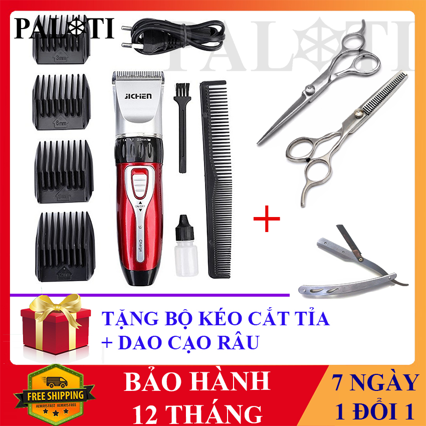 Tông Đơ Cắt Tóc Gia Đình JICHEN JC - 0817 Cho Bé TẶNG KÈM Bộ Kéo Cắt Tỉa + Dao Cạo Râu Đa Năng
