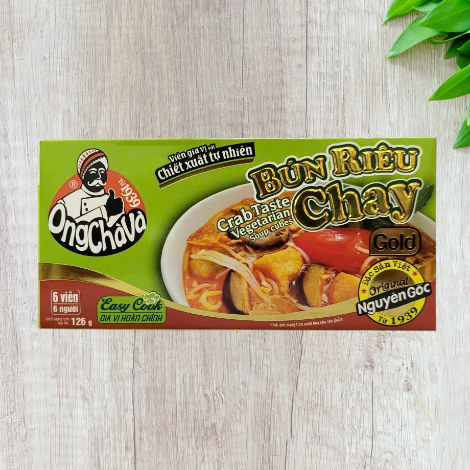 Hộp BÚN RIÊU CHAY 126g - VIÊN GIA VỊ BÚN RIÊU CHAY ÔNG CHÀ VÀ Crab Taste Vegetarian Soup Cubes