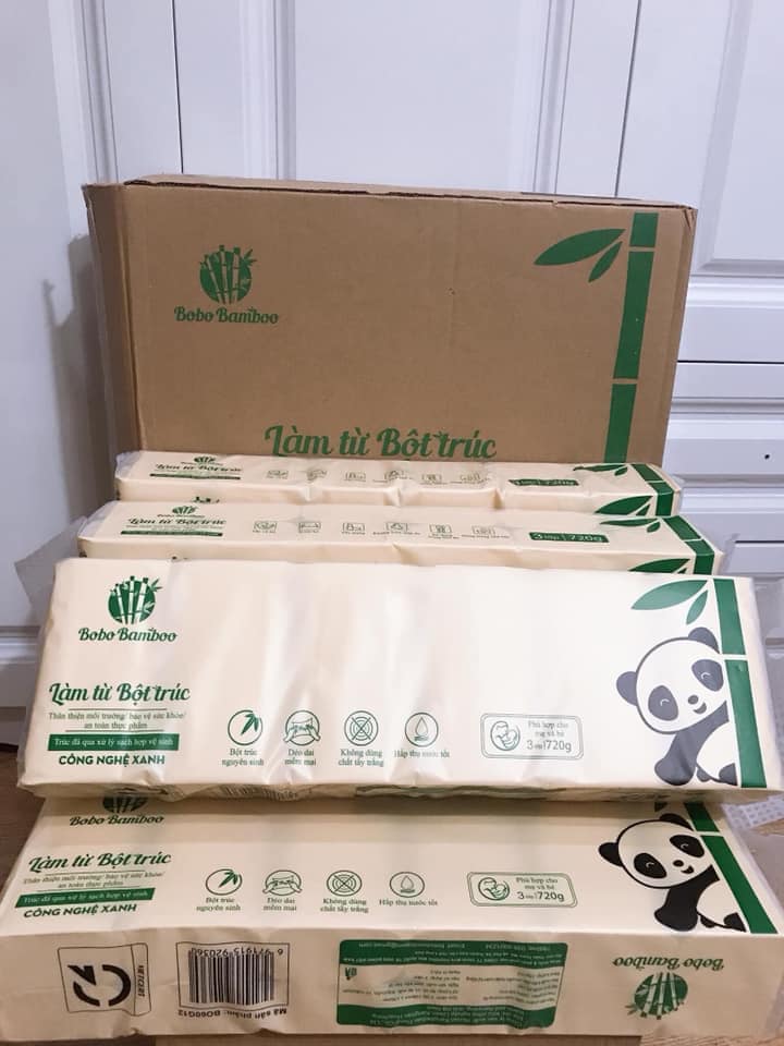 12 cuộn Giấy gấu trúc BOBO BAMBOO không lõi siêu dai, siêu thấm hút