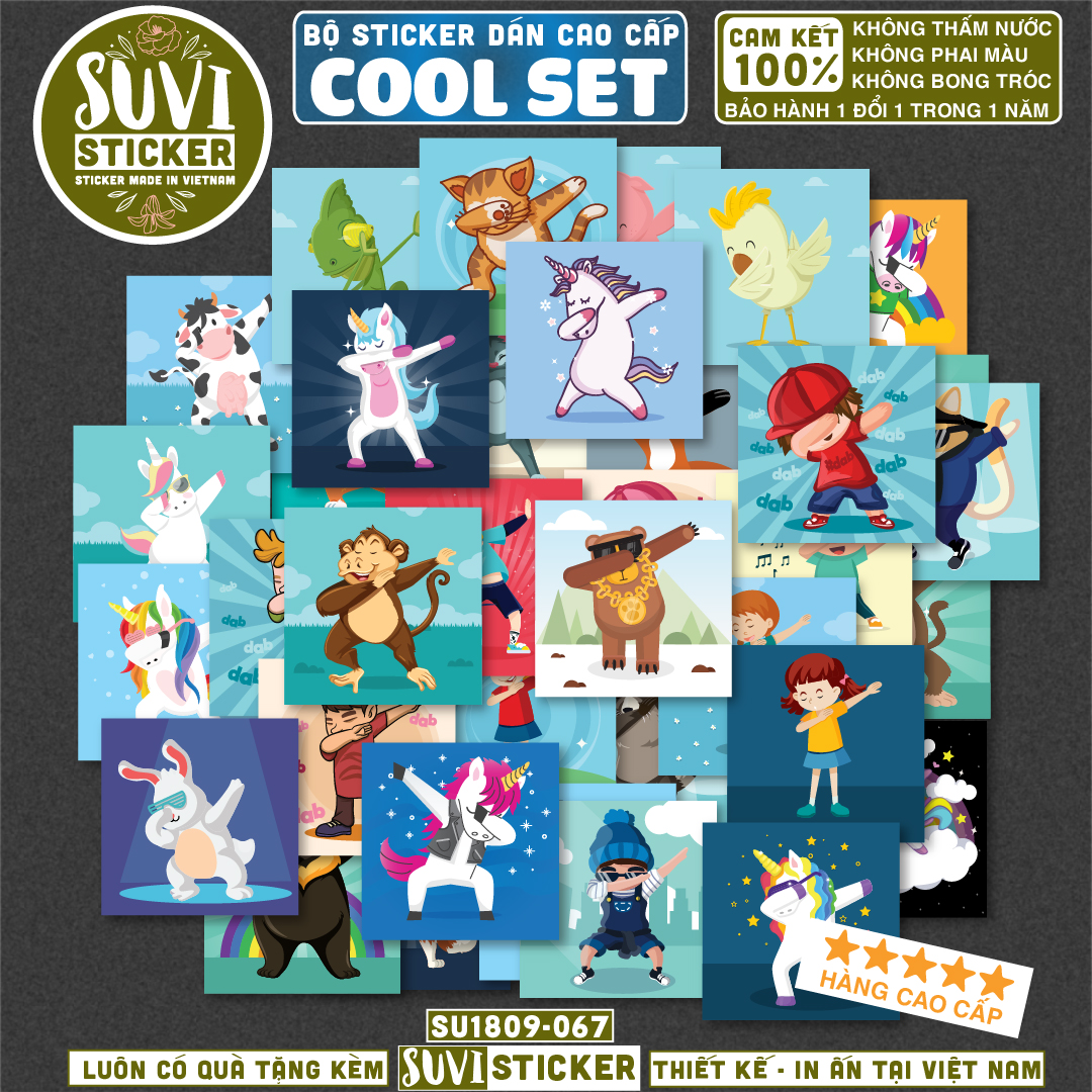 Sticker dán Cool Set chống nước dán nón bảo hiểm, xe, laptop, điện thoại, vali