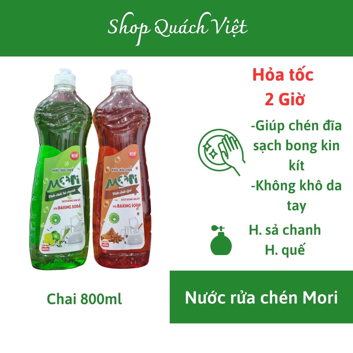 Nước rửa chén MORI hương sả chanh/ quế, 800ml