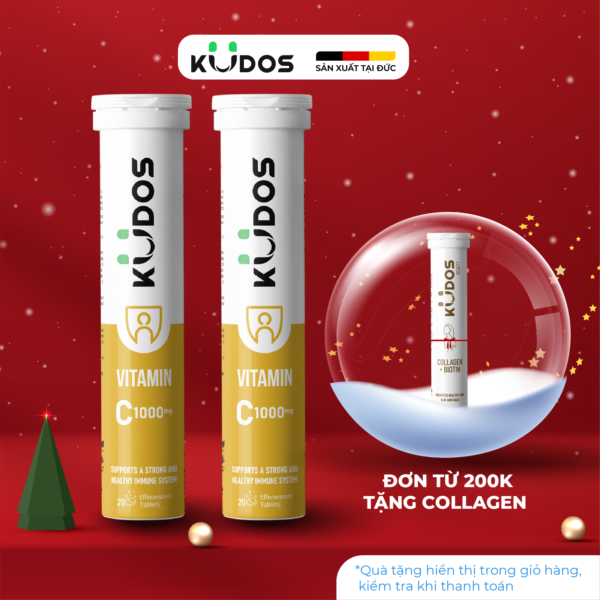 Combo 2 Tuýp Thực phẩm bảo vệ sức khỏe KUDOS VITAMIN C 1000 MG hương chanh 20 viên tuýp