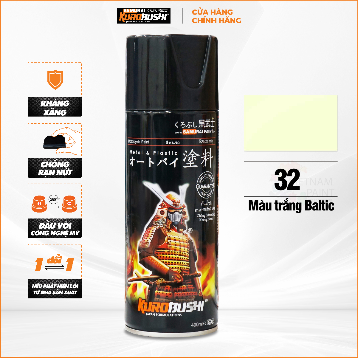 Sơn xịt samurai kurobushi - màu trắng baltic 32 chuyên dùng cho xe máy
