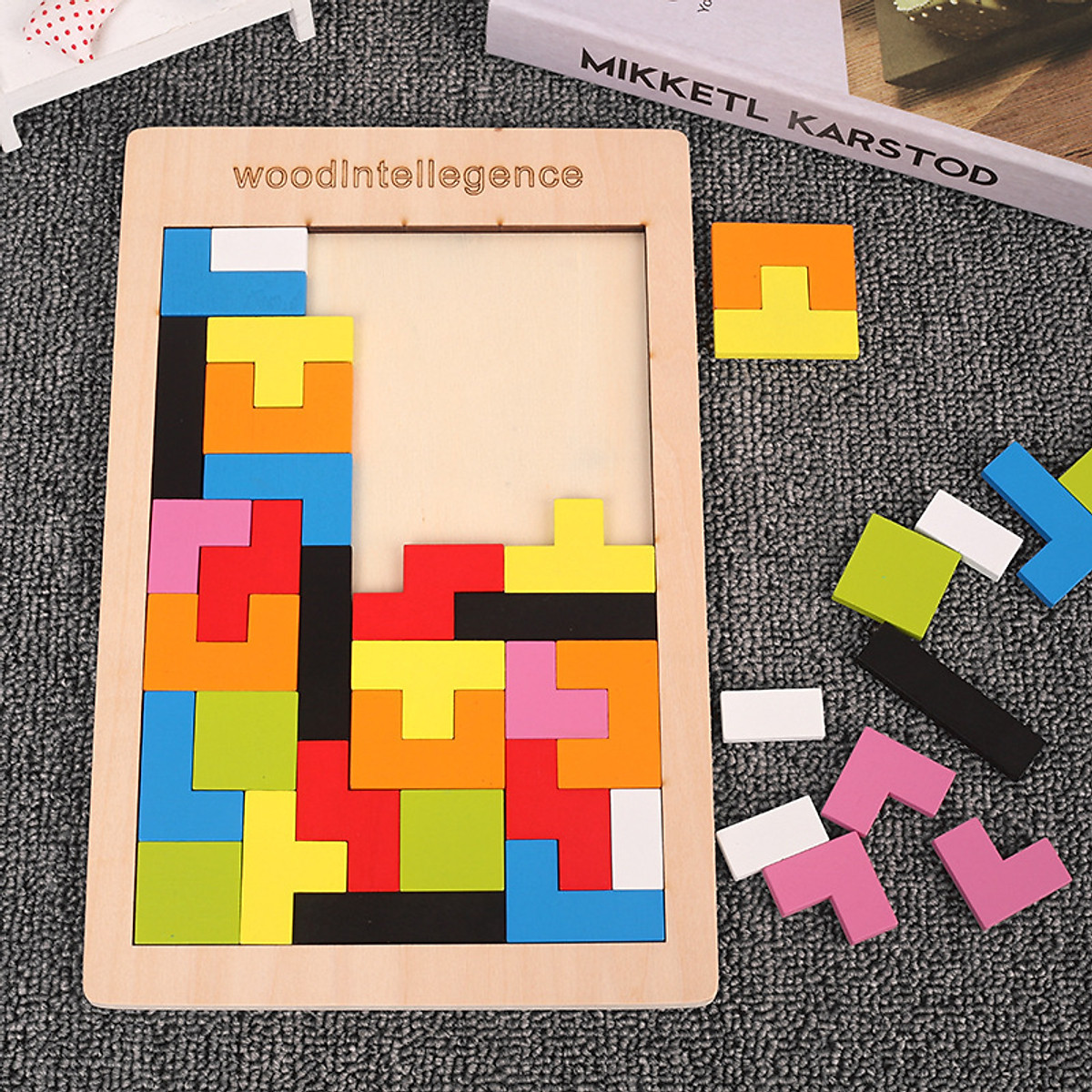 Đồ chơi gỗ thông minh Guty Kids Bảng ghép hình gỗ trí tuệ Tetris Montessori thông minh cho bé, chất liệu gỗ tự nhiên, nhiều màu sắc