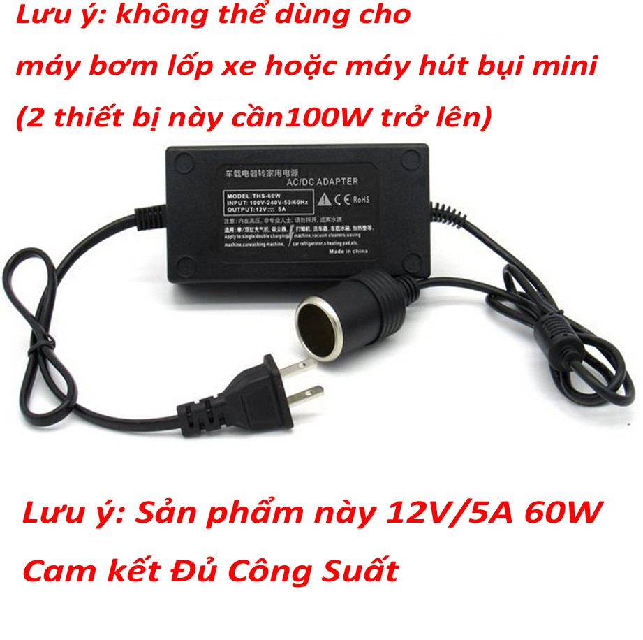 Bộ Chuyển Đổi Nguồn Điện 220V Sang 12V Đầu Cắm Ô Tô 12V/5A 60W cho Thiết Bị Ô Tô