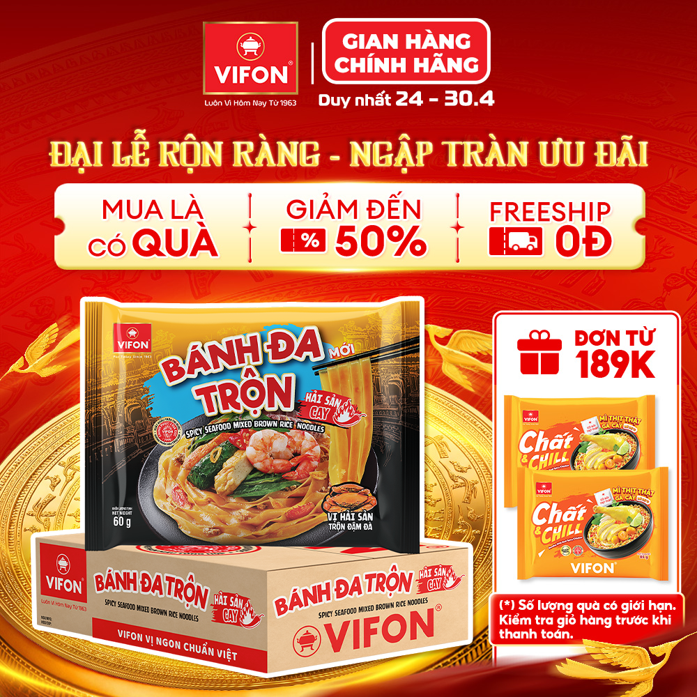 [VOUCHER 15%] Thùng 30 Gói Bánh Đa Trộn Hải Sản Cay 60Gr, Thơm Ngon, Đậm Vị Đặc Sản Hải Phòng