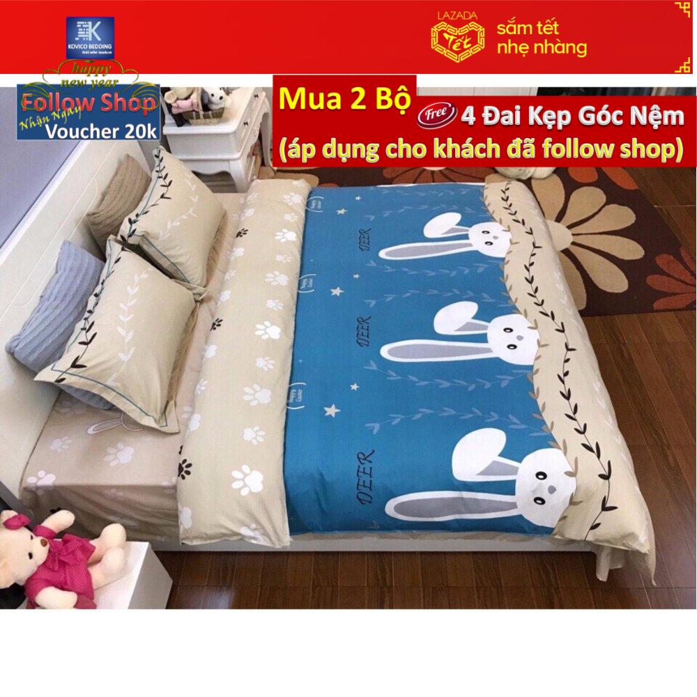 Bộ chăn ga gối cotton poly kovico thỏ minilop 1m6x2m