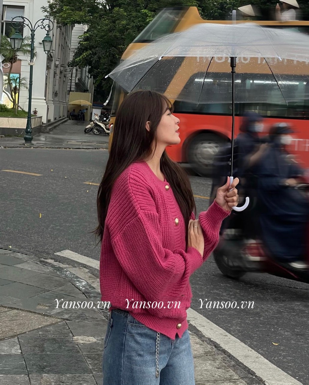 Áo len cardigan trơn from rộng cúc đồng mặc được hai kiểu hàn quốc yansoo.vn