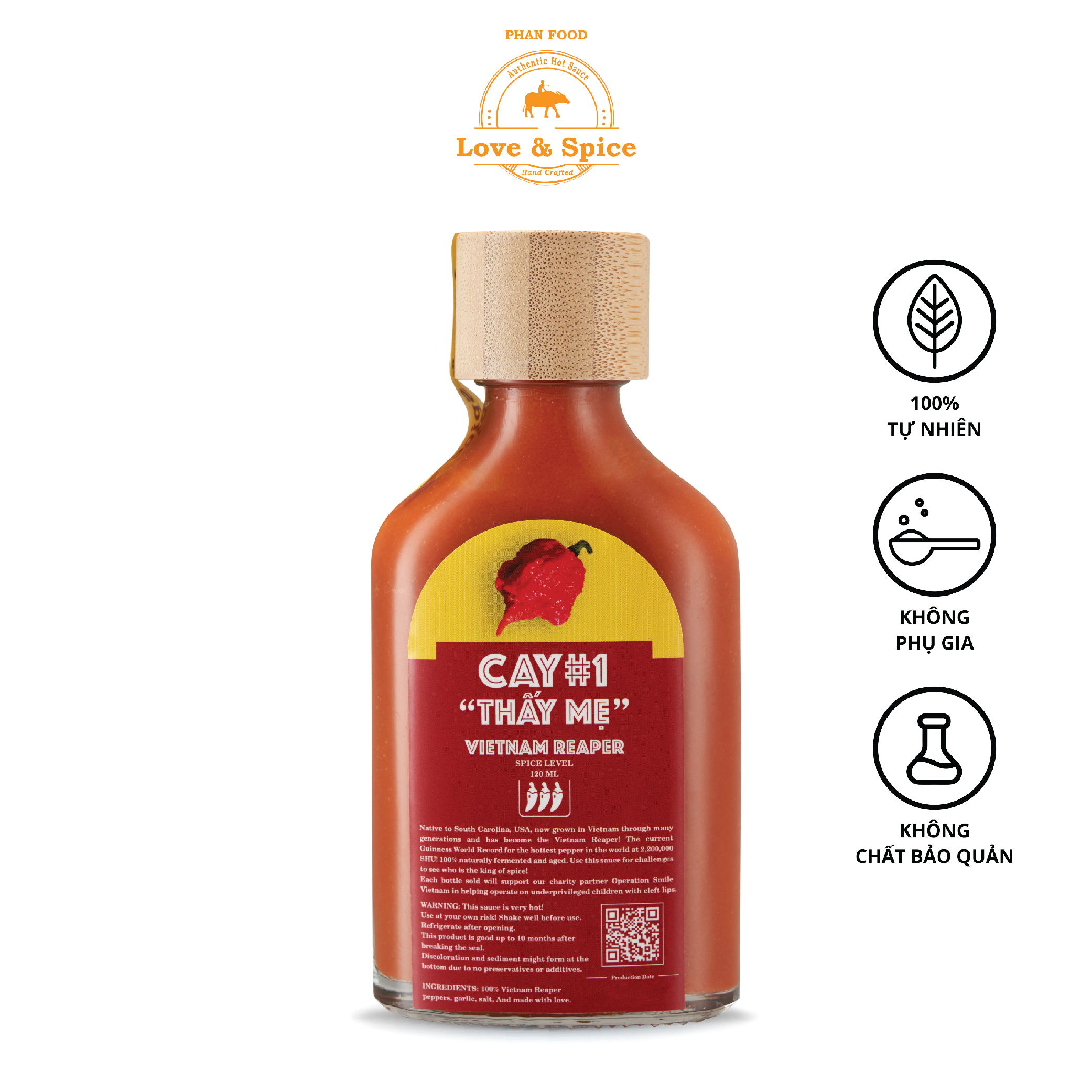 Cay #1 thấy mẹ - tương ớt siêu cay love & spice lên men tự nhiên từ ớt vietnam reaper chai 120ml