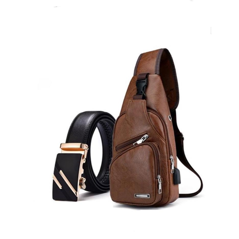 COMBO Túi đeo chéo Nam DC197 tặng Thắt lưng Da Nam 2XV