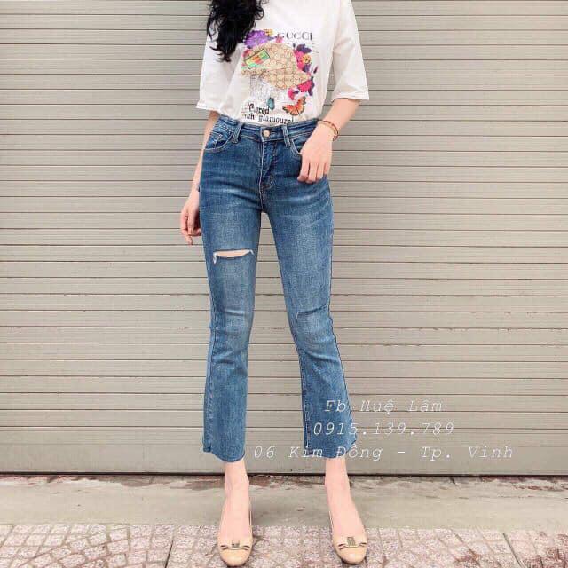 ( ẢNH THẬT- ĐẸP - SIÊU RẺ) QUẦN JEAN BÒ DÁNG BÓ ỐNG LOE RÁCH 2 GỐI CỰC CHẤT, PHUONGMART