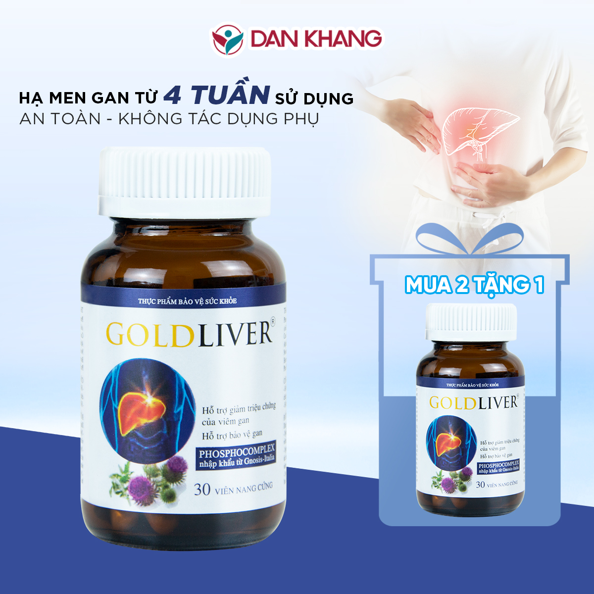 [Hạ Men Gan Nhanh Chỉ Sau 2-4 Tuần] Viên Uống Hạ Men Gan Hỗ Trợ Giảm Triệu Chứng Xơ Gan Goldliver Hộp 30 Viên