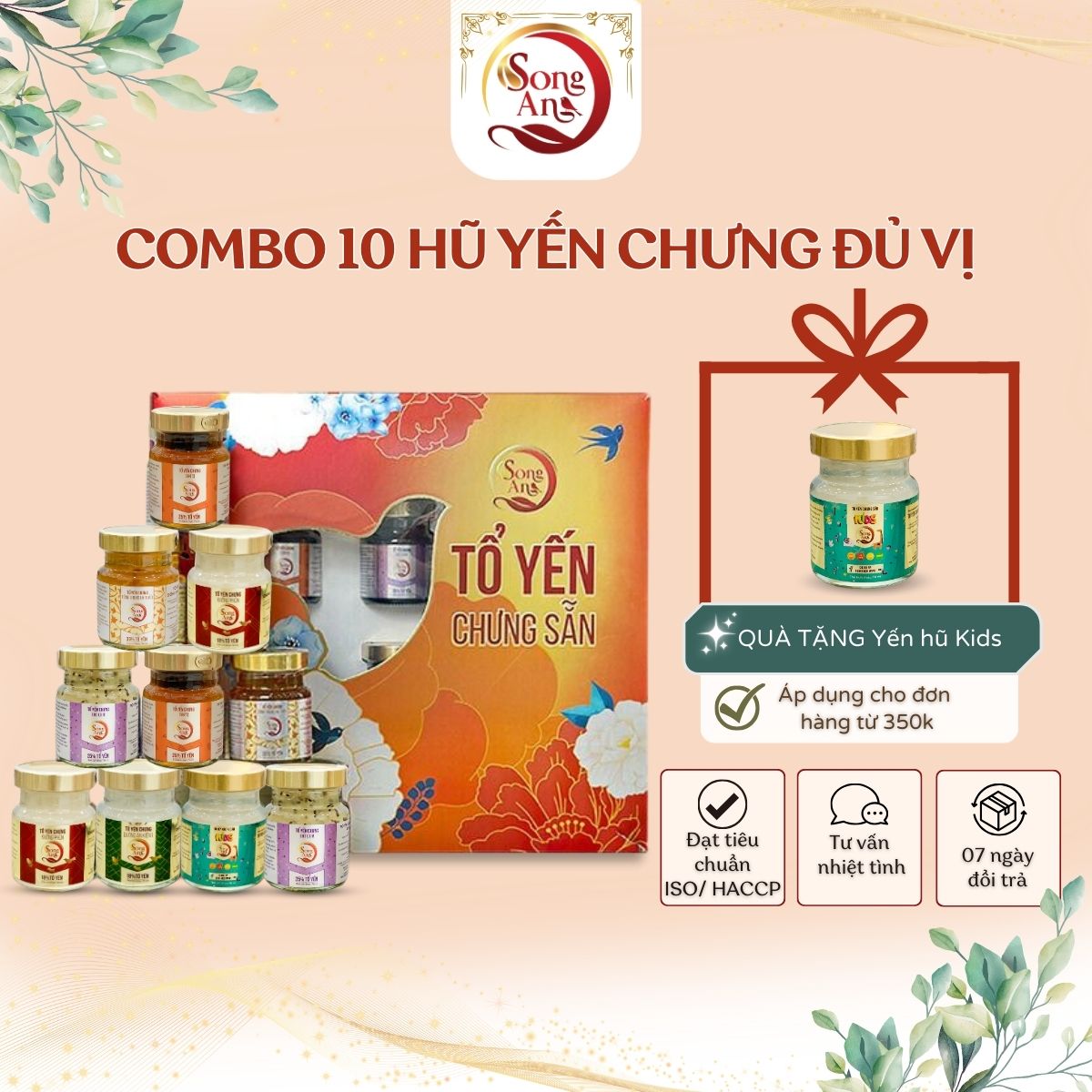 Combo 10 hũ tổ yến chưng, nước yến chưng gia đình Song An Food bổ sung dưỡng chất bồi bổ sức khỏe hũ 70ml hộp quà cao cấp biếu tặng