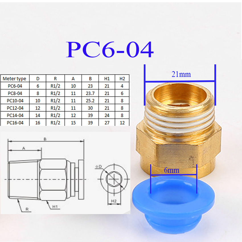 Đầu chuyển đổi ren ngoài 21 ra nối nhanh ống pu phi 4, 6, 8,10, 12,16mm