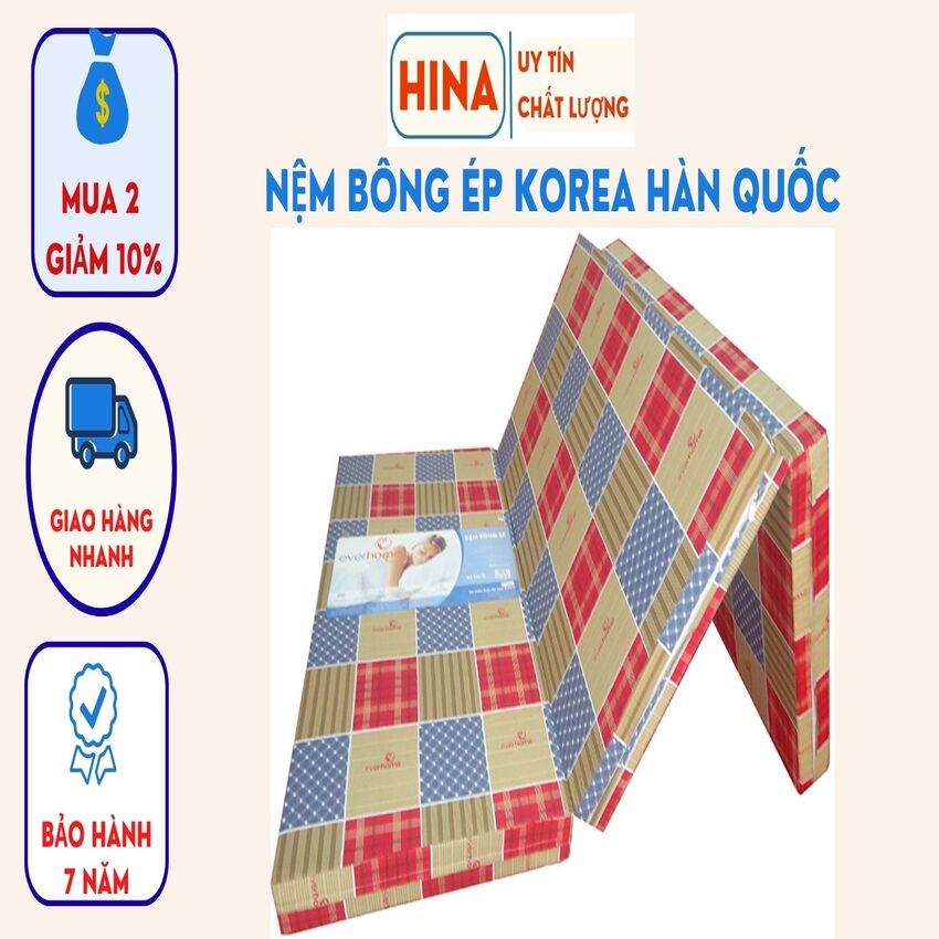 Nệm bông ép korea  1m6 x 2m x 5cm Gấp 3 QUÀ 7 MÓN Cao Cấp giao màu ngãu nhiên