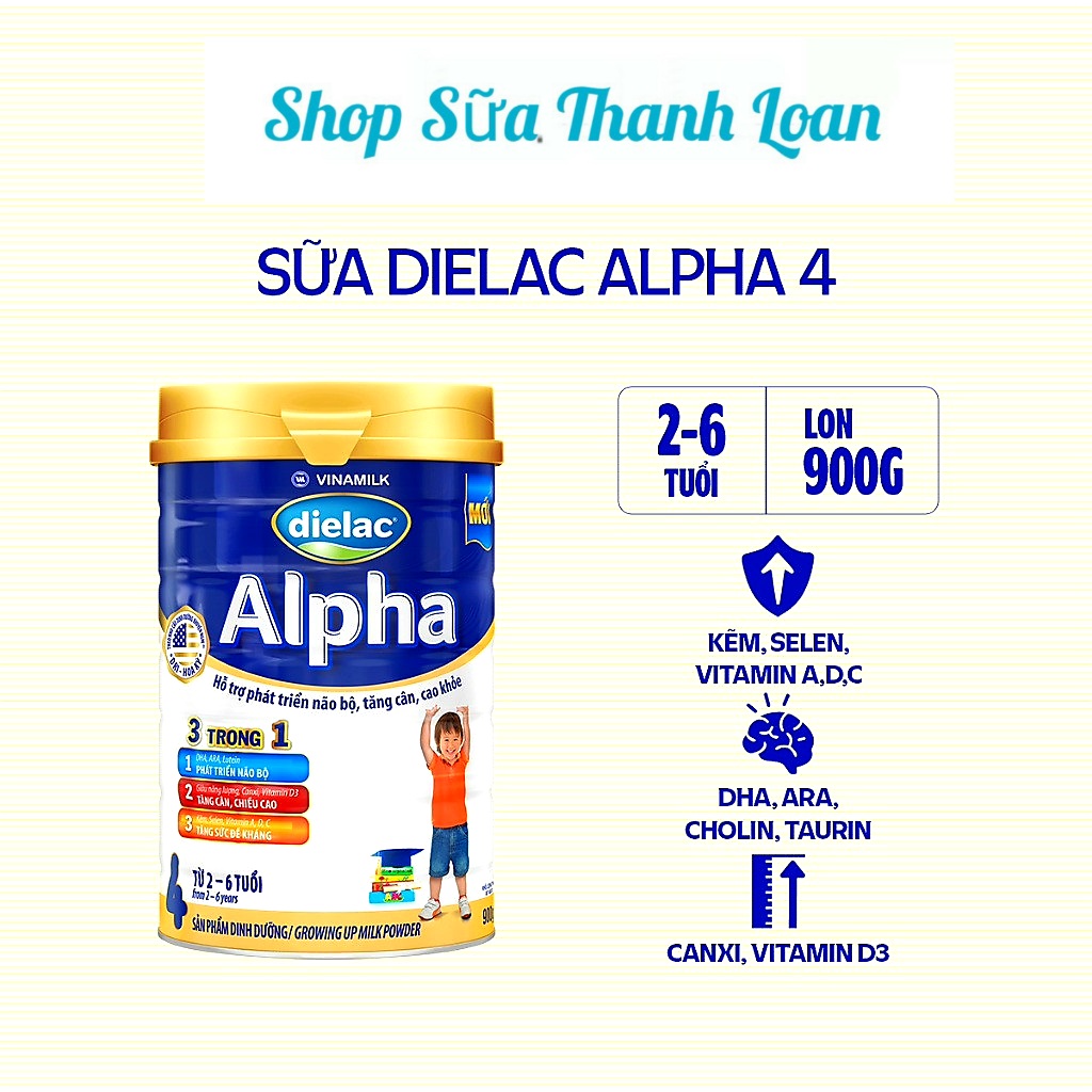 (HSD T8-2025) SỮA BỘT VINAMILK DIELAC ALPHA 4 Hộp thiếc 900g.