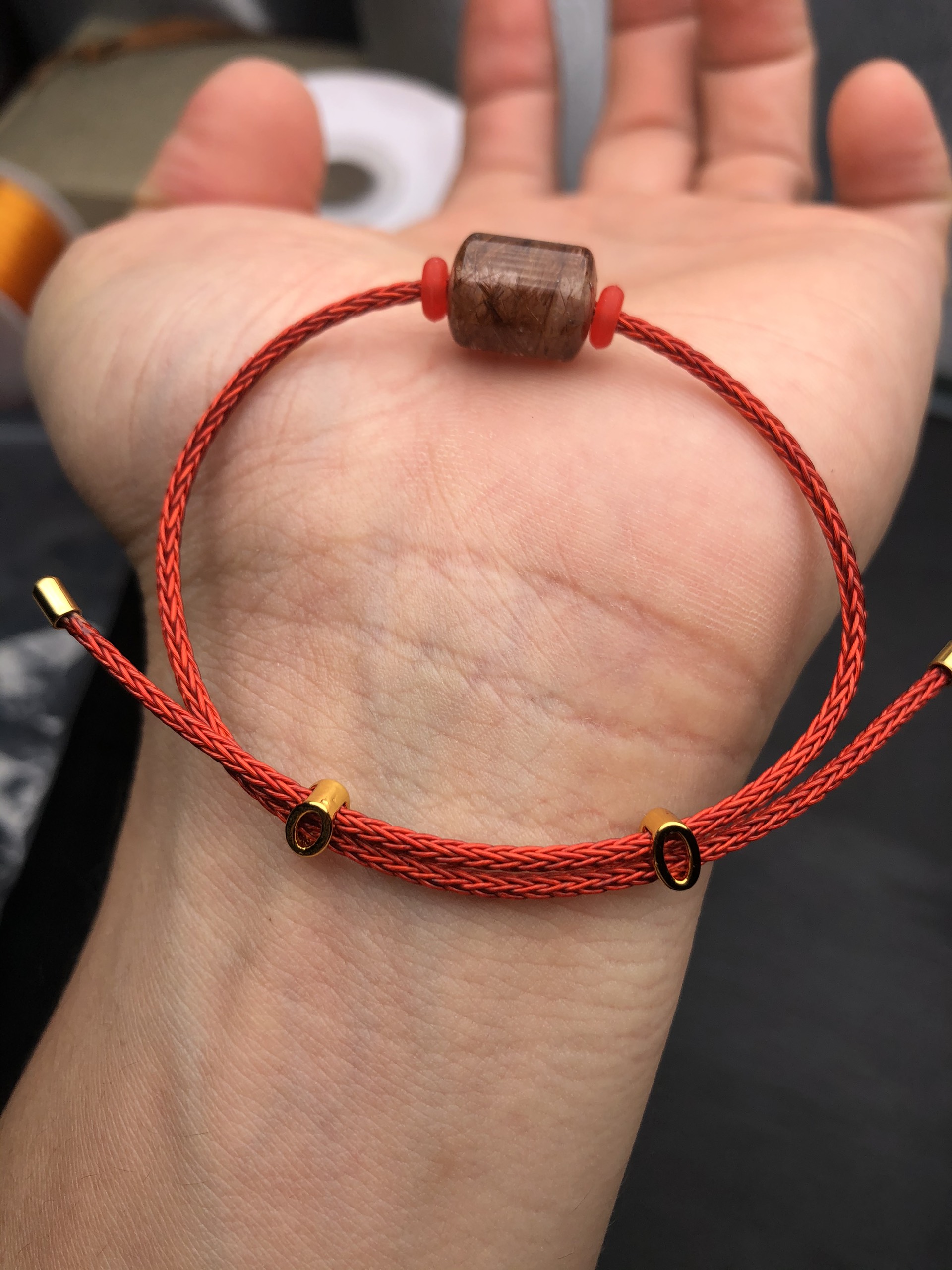 [FreeshipMAX] Vòng tay lu thống thạch anh tóc đỏ nâu hạt 10mm tự nhiên