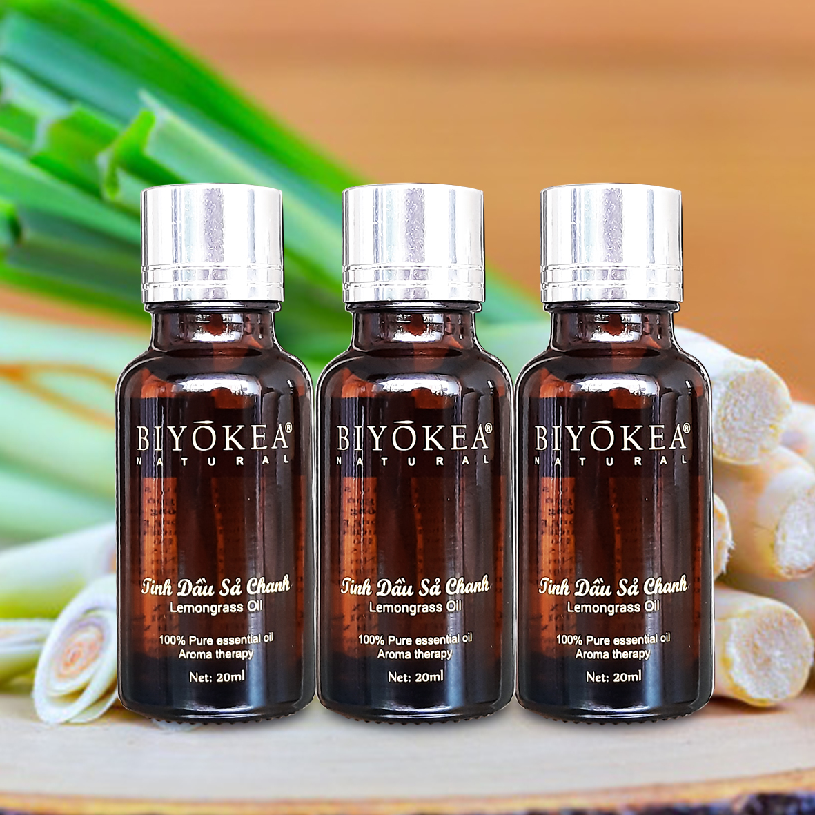 Combo 3 Chai Tinh Dầu Sả Chanh Xông Phòng Biyokea 20ml