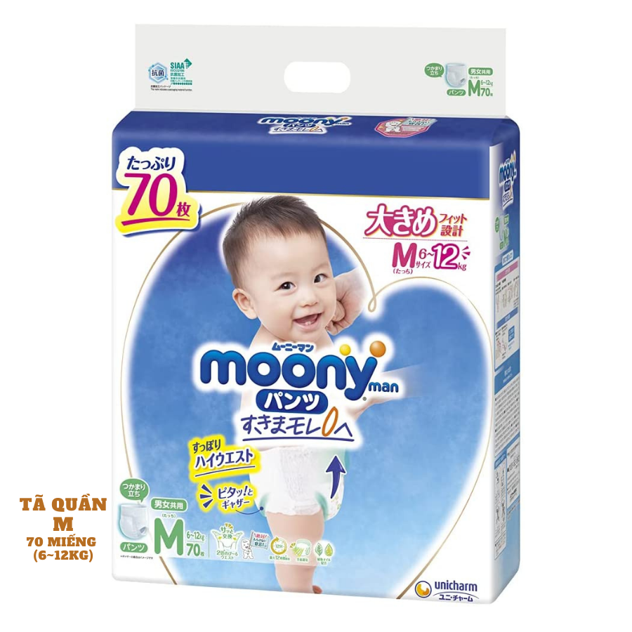 Bỉm - Tã Quần Moony Blue Jumbo size M77/ L54/ XL46 (siêu cộng miếng)