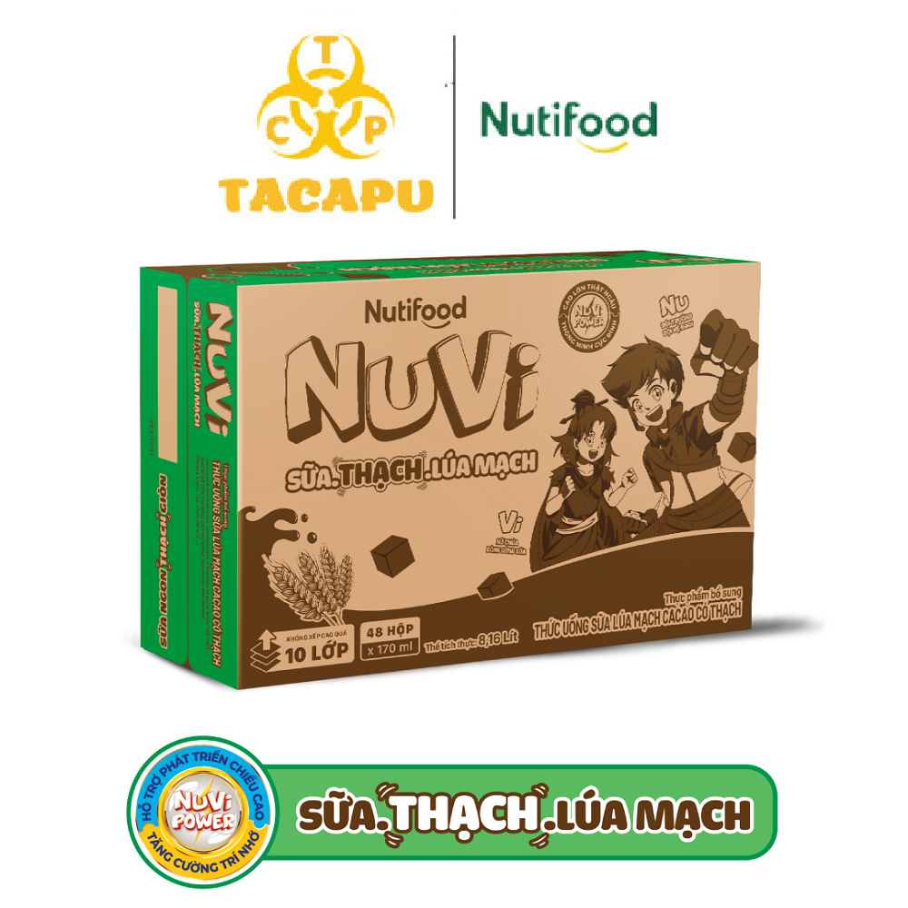 Thùng 48 hộp NuVi Thức uống Sữa Lúa Mạch Cacao Có Thạch/ Sữa Chua Dâu Có Thạch/ Sữa Trái Cây Cam Có Thạch TU.NLT170AZ 170ml - Thương Hiệu NUTIFOOD - TACAPU