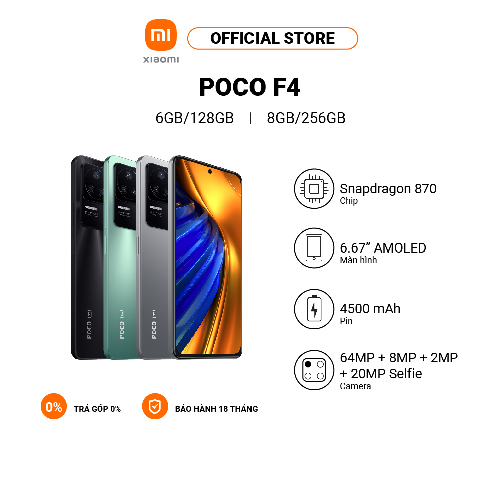 Điện thoại xiaomi poco f4 6gb+128gb /8gb+256gb | snapdragon 870 | 6.67" 120hz amoled | sạc nhanh 67w