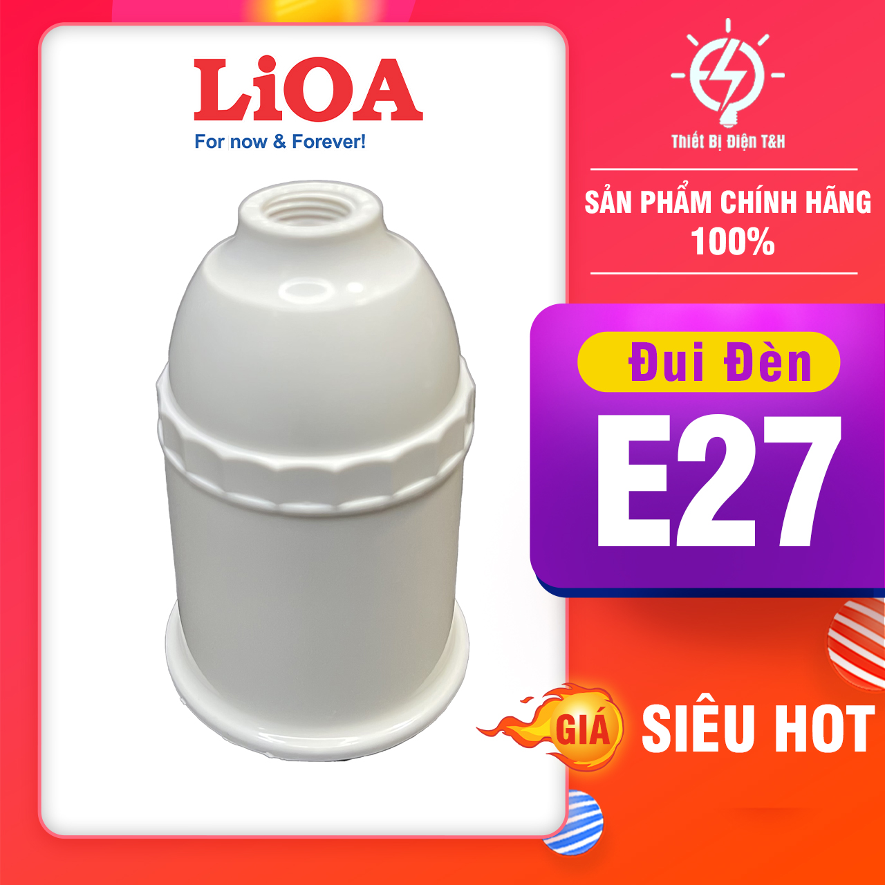 Đui đèn e27, gắn tường, đui đèn xoáy, màu trắng, lioa, ddxw, thiết bị điện t&h