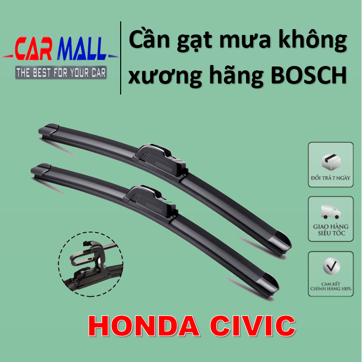 Cần gạt mưa trước HONDA CIVIC không xương Silicone hãng BOSCH, cần gạt mưa, lưỡi gạt mưa, chổi gạt mưa