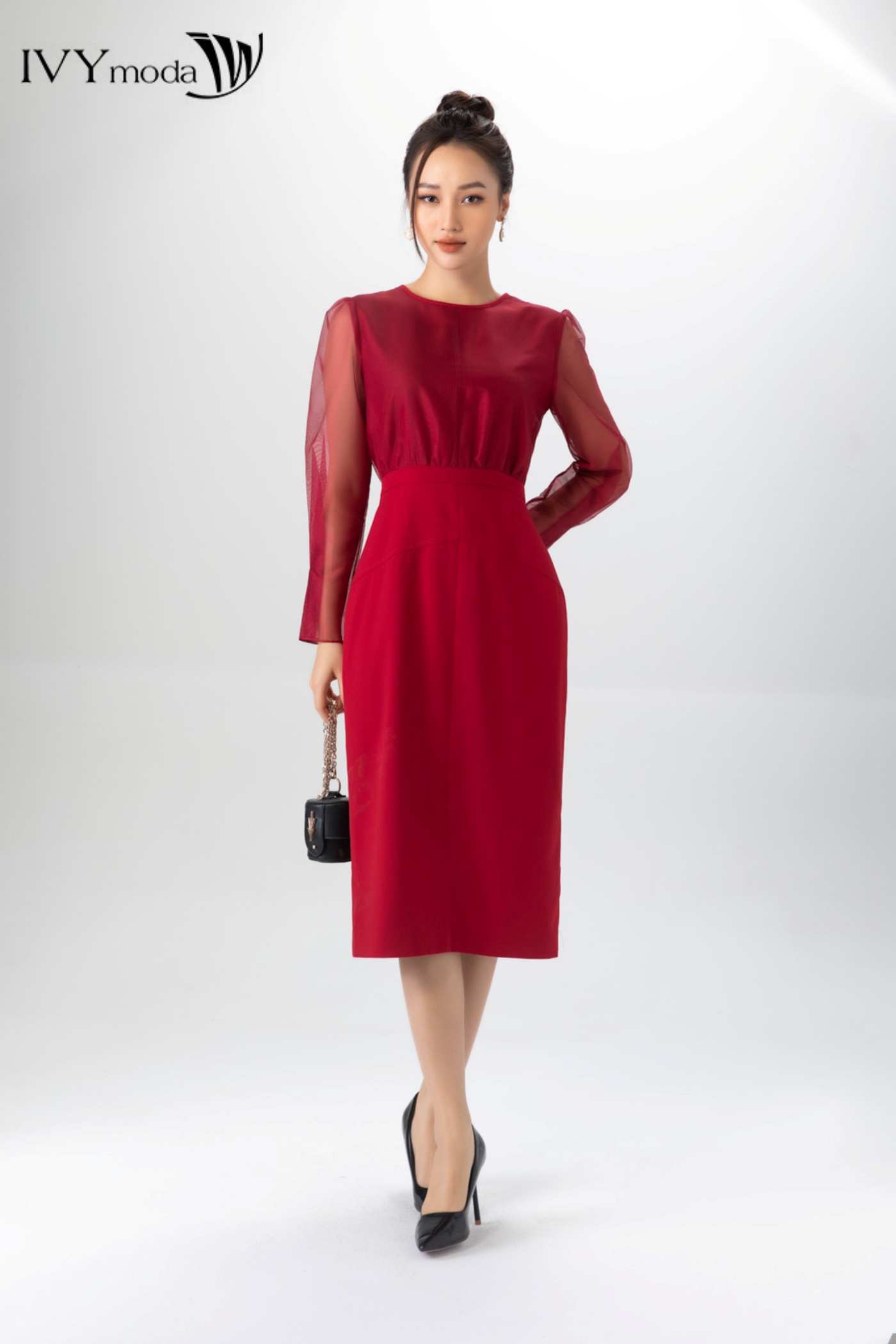 Đầm ôm tay dài cổ tròn ivy moda ms 48m7084