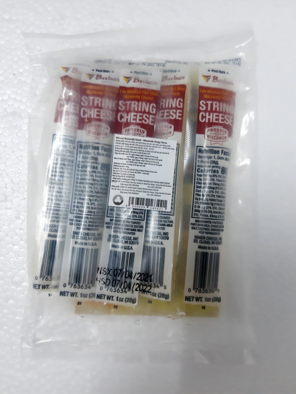 Phô mai que mozzarella snack gói 5 que